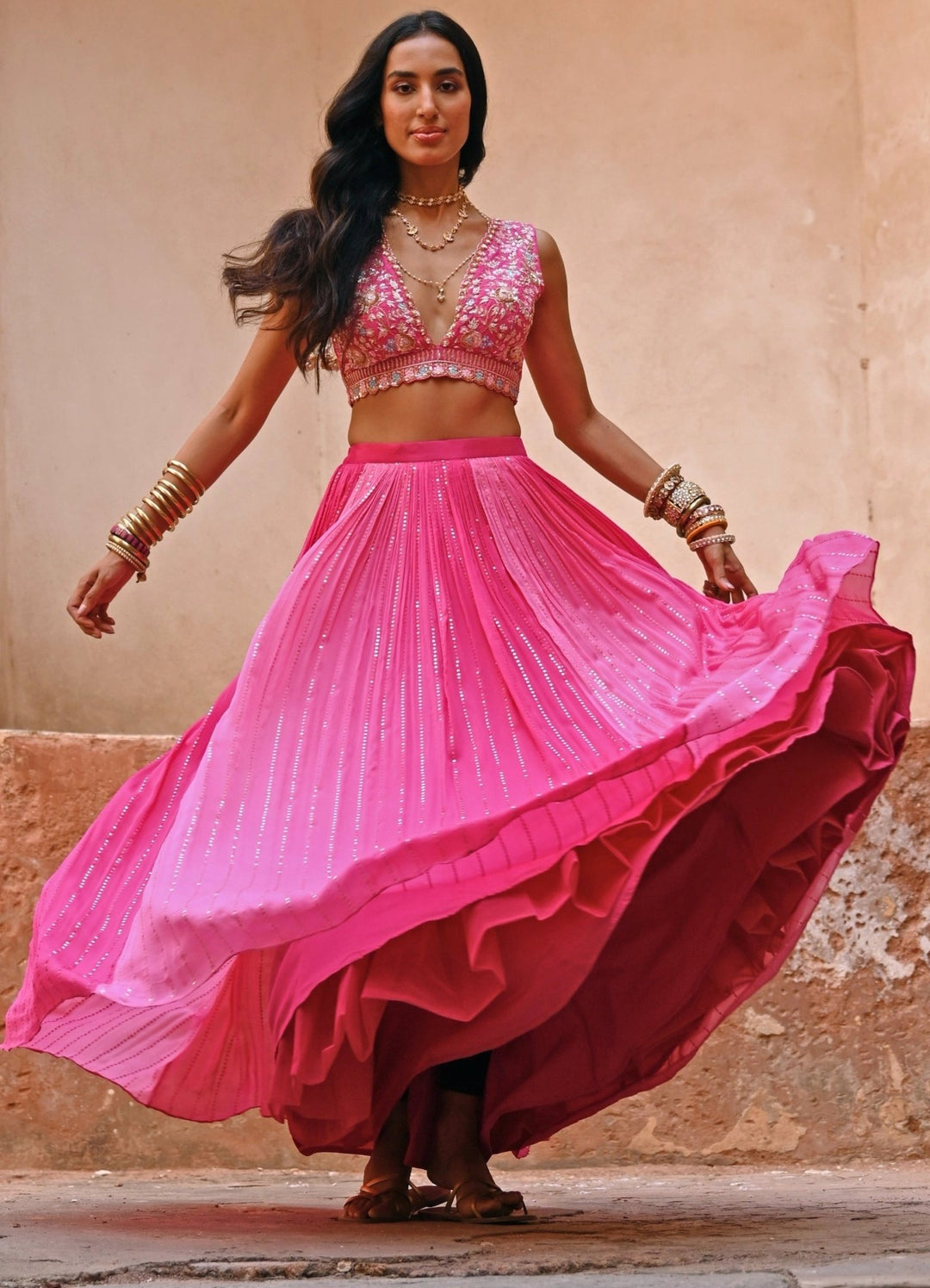 Pink Medly Embroidered Lehenga Set Chamee n Palak - Fabilicious Fashion