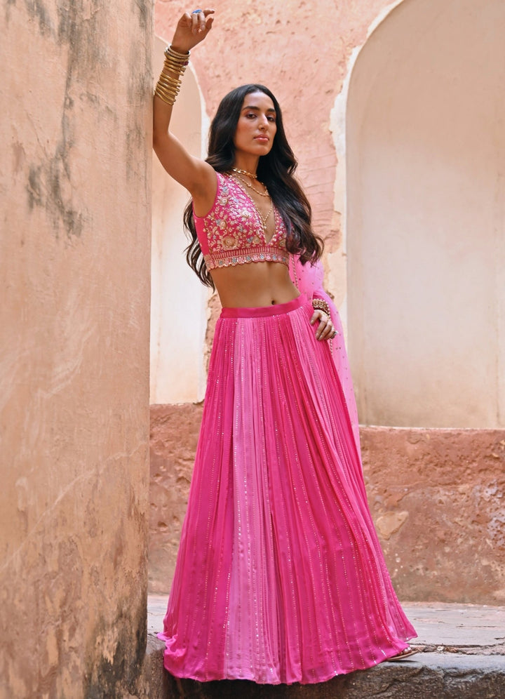 Pink Medly Embroidered Lehenga Set Chamee n Palak - Fabilicious Fashion