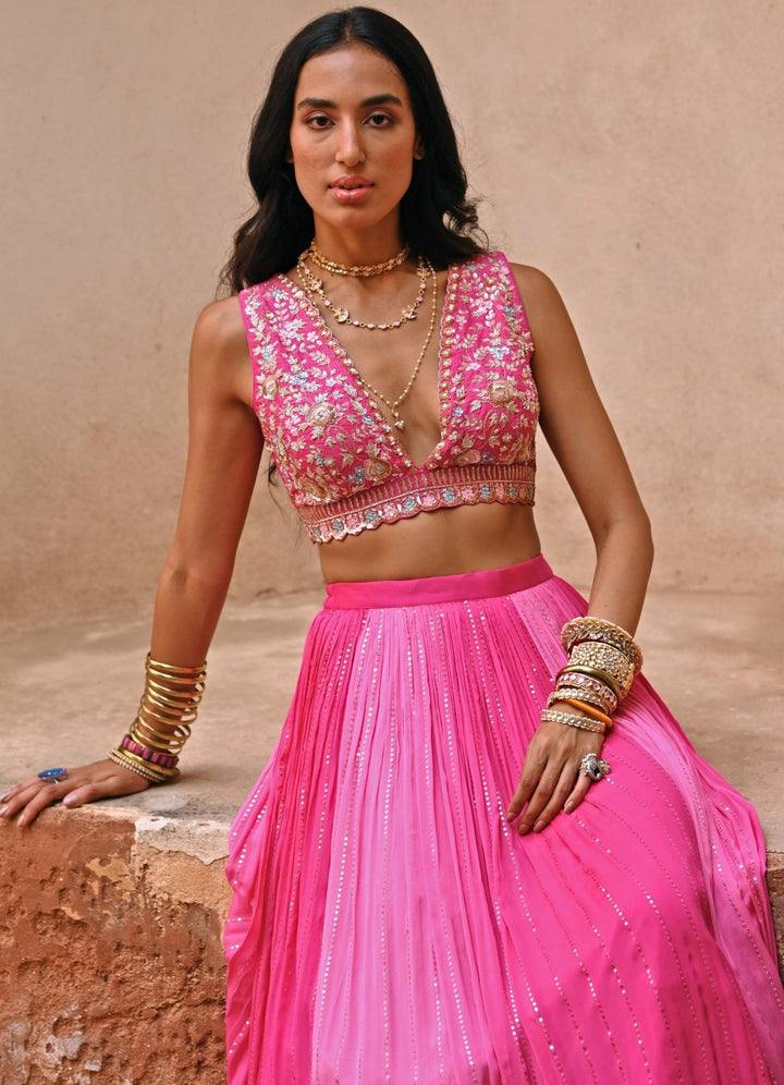 Pink Medly Embroidered Lehenga Set Chamee n Palak - Fabilicious Fashion