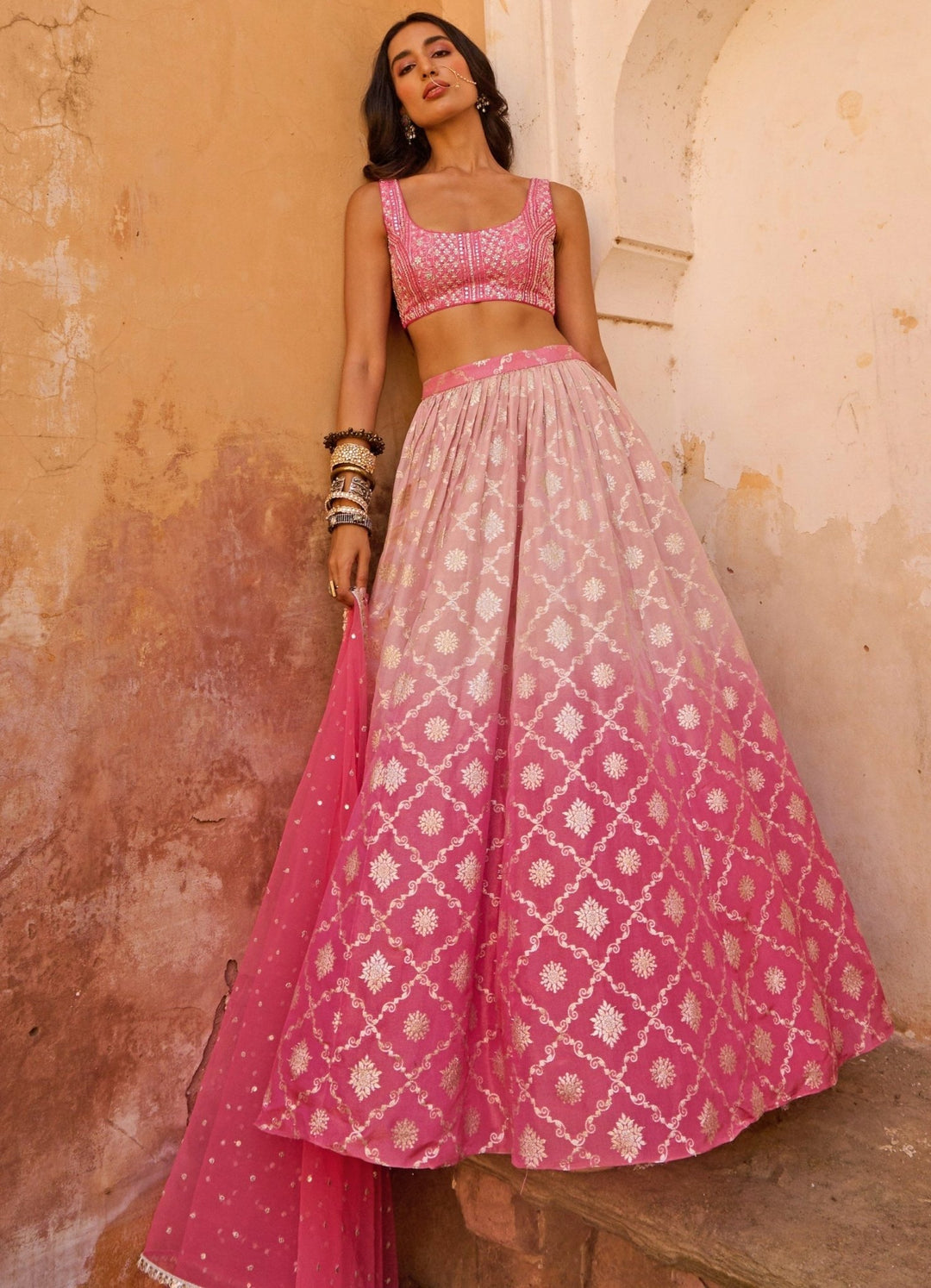 Pink Melody Raw Silk Lehenga Set Chamee n Palak - Fabilicious Fashion