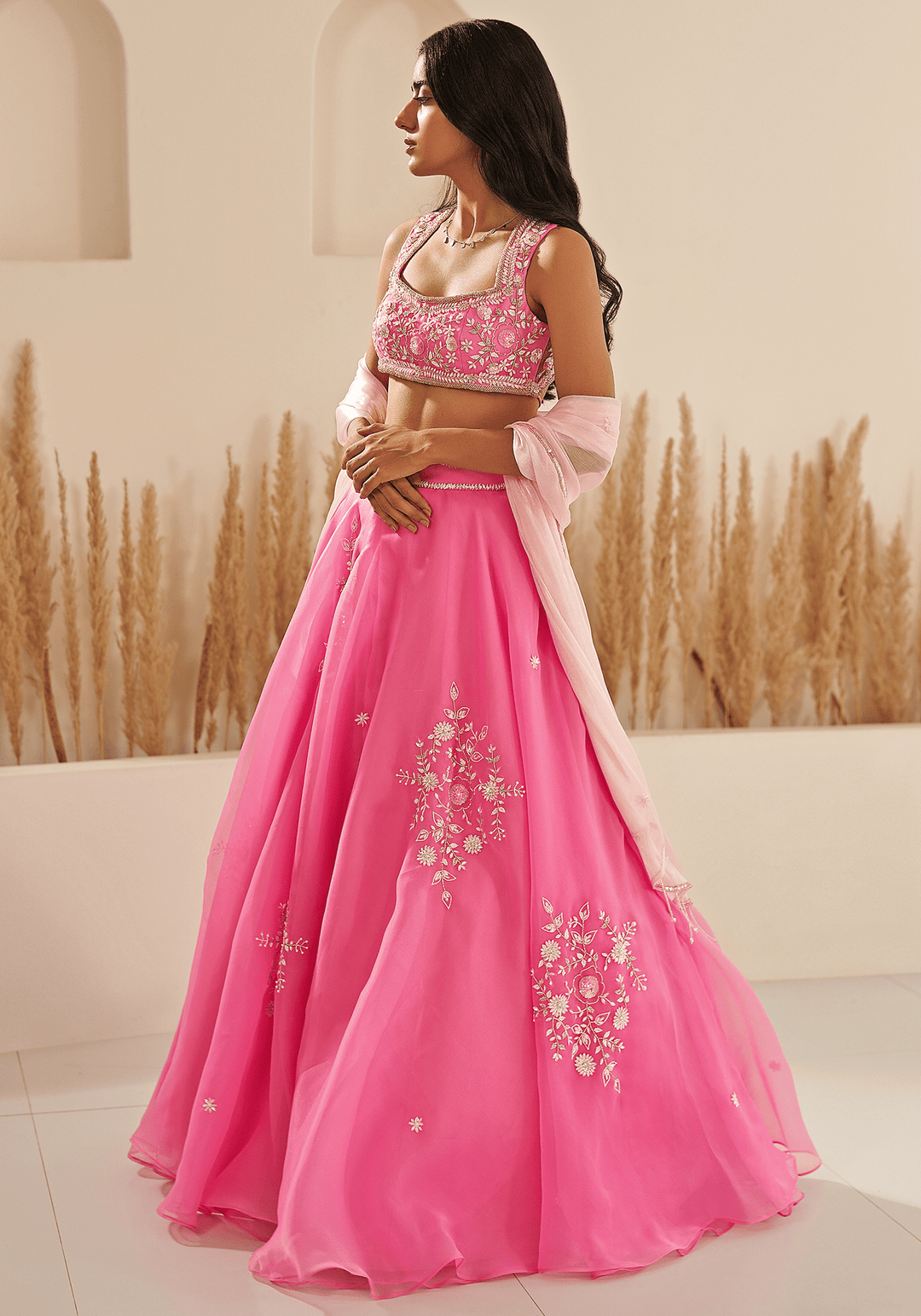 Pink Metallic Organza Embroidered Lehenga Set Zoon Tribe - Fabilicious Fashion