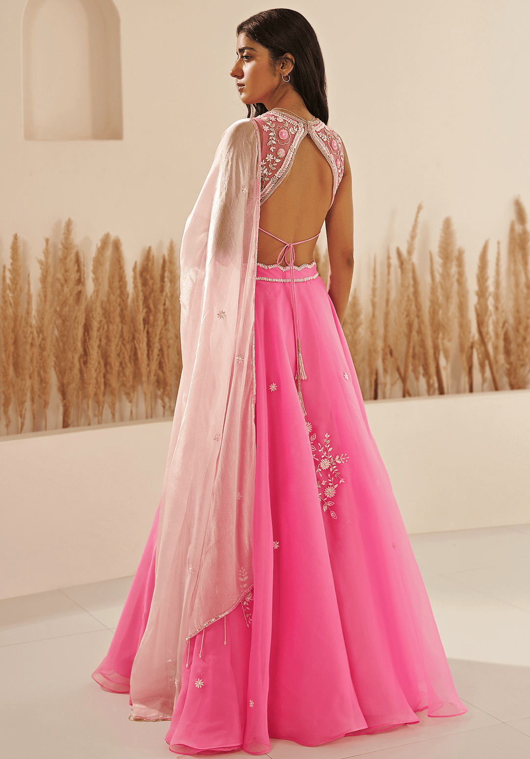 Pink Metallic Organza Embroidered Lehenga Set Zoon Tribe - Fabilicious Fashion