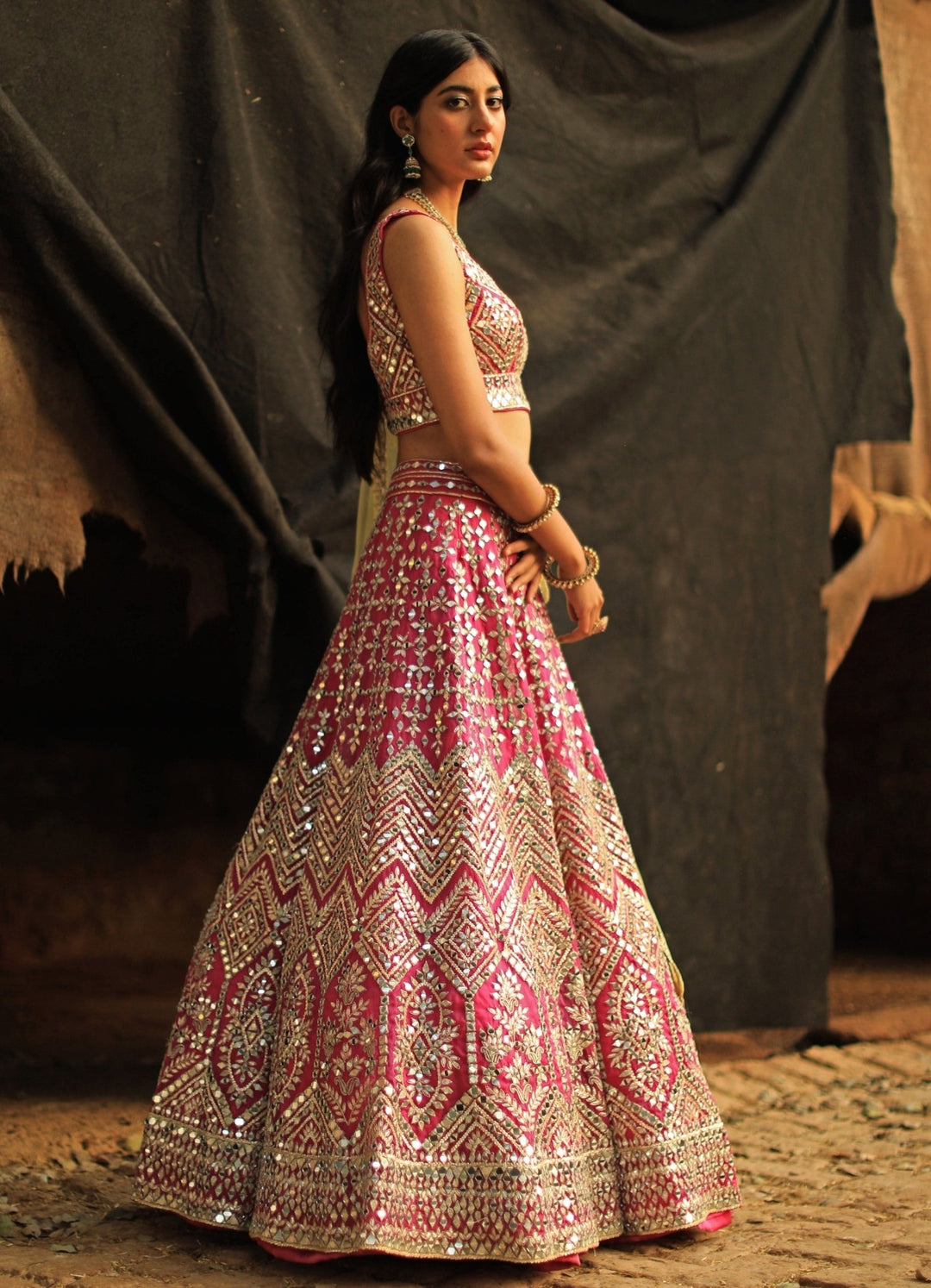 Pink Mirrorwork and Zari Lehenga Set Angad Singh - Fabilicious Fashion