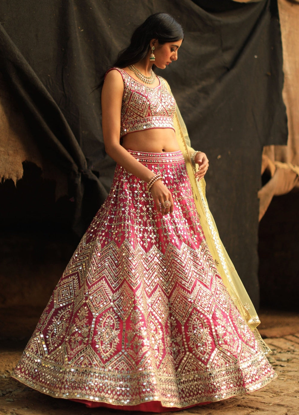 Pink Mirrorwork and Zari Lehenga Set Angad Singh - Fabilicious Fashion