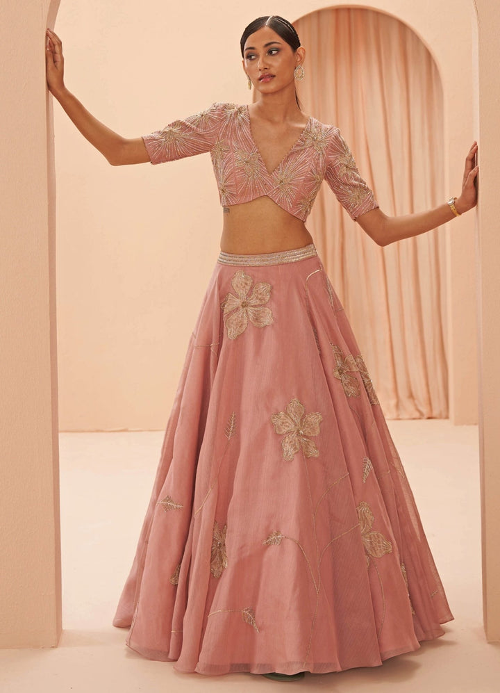 Pink Orchid Applique lehenga set Parul Gandhi - Fabilicious Fashion