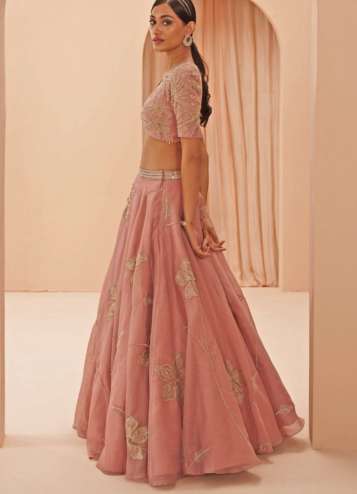 Pink Orchid Applique lehenga set Parul Gandhi - Fabilicious Fashion