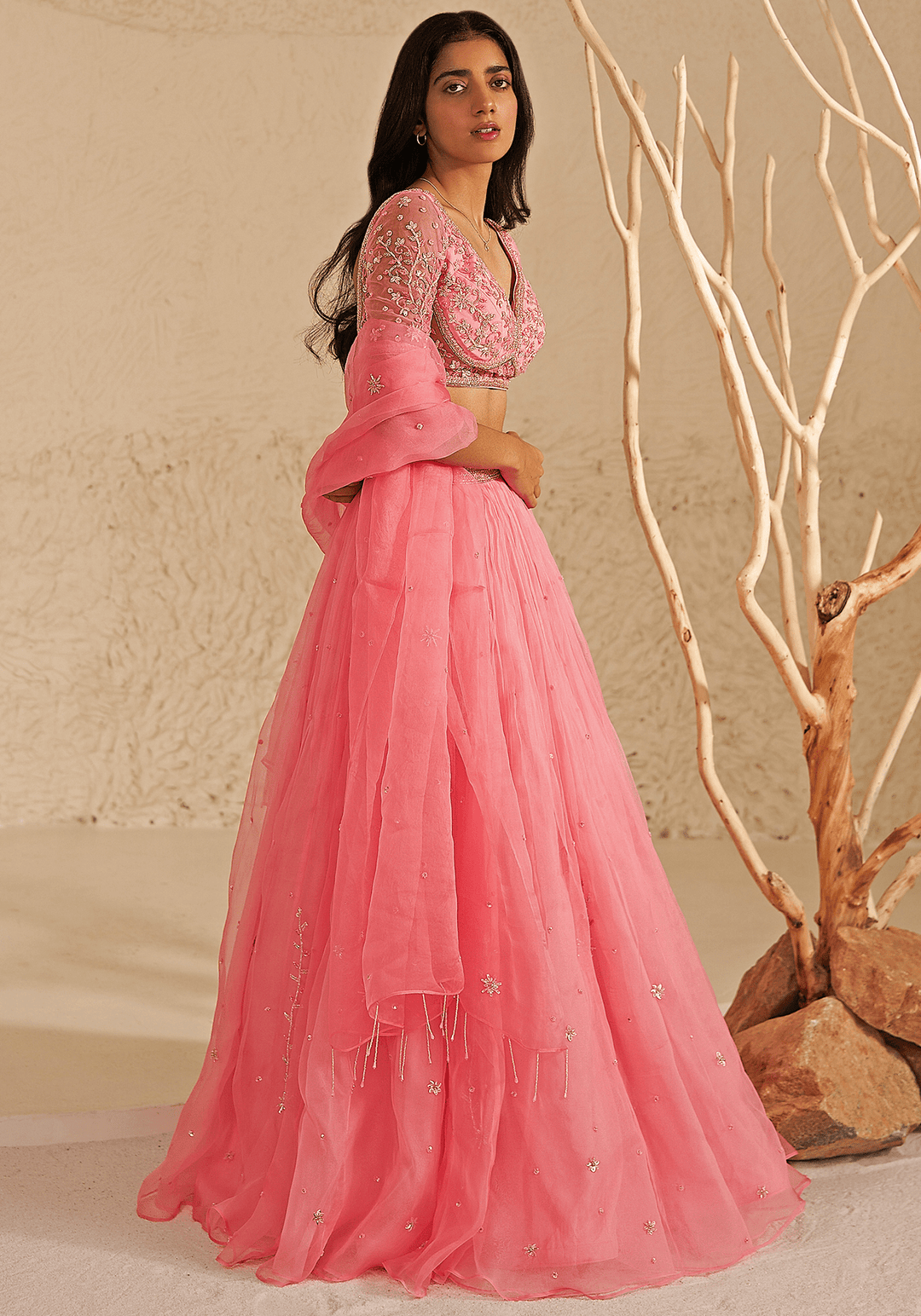 Pink Organza Embroidered Lehenga Set Zoon Tribe - Fabilicious Fashion