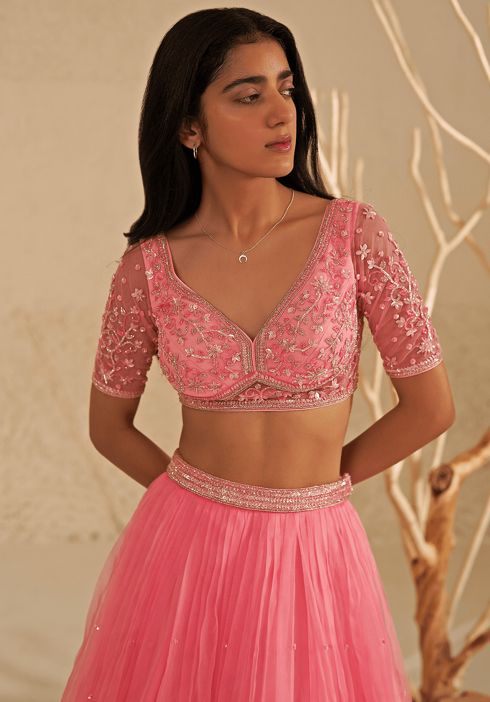 Pink Organza Embroidered Lehenga Set Zoon Tribe - Fabilicious Fashion