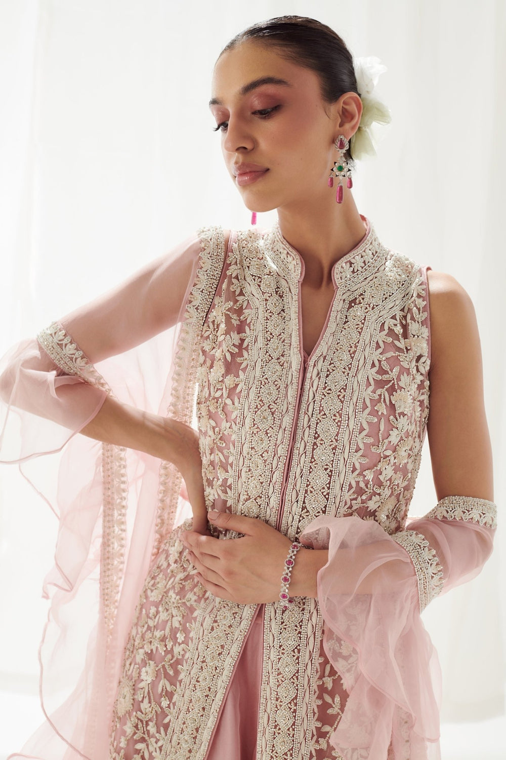 Pink Organza Sharara With Embellished Kurta And Ruffled Dupatta Suhino - Fabilicious Fashion
