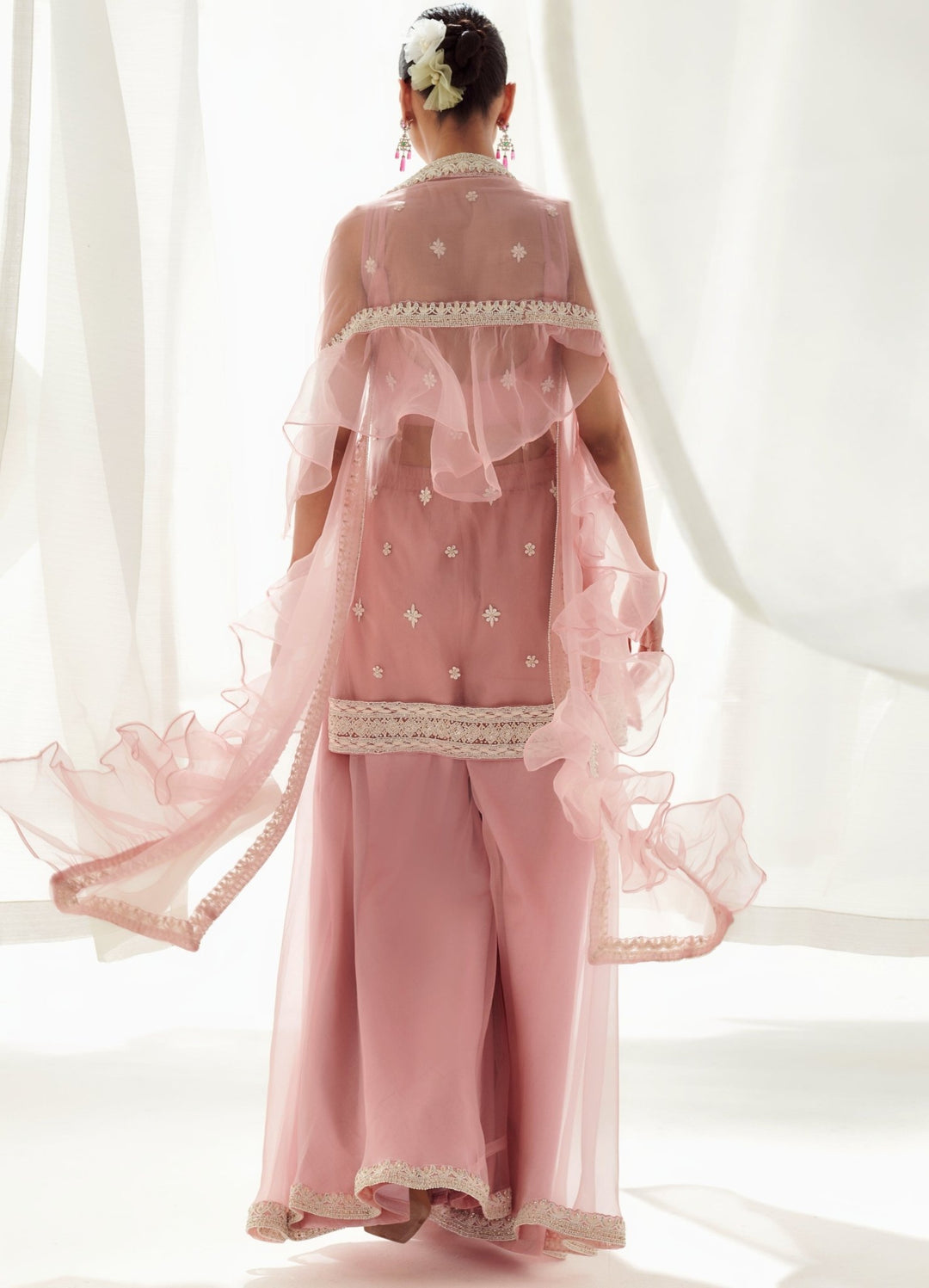 Pink Organza Sharara With Embellished Kurta And Ruffled Dupatta Suhino - Fabilicious Fashion