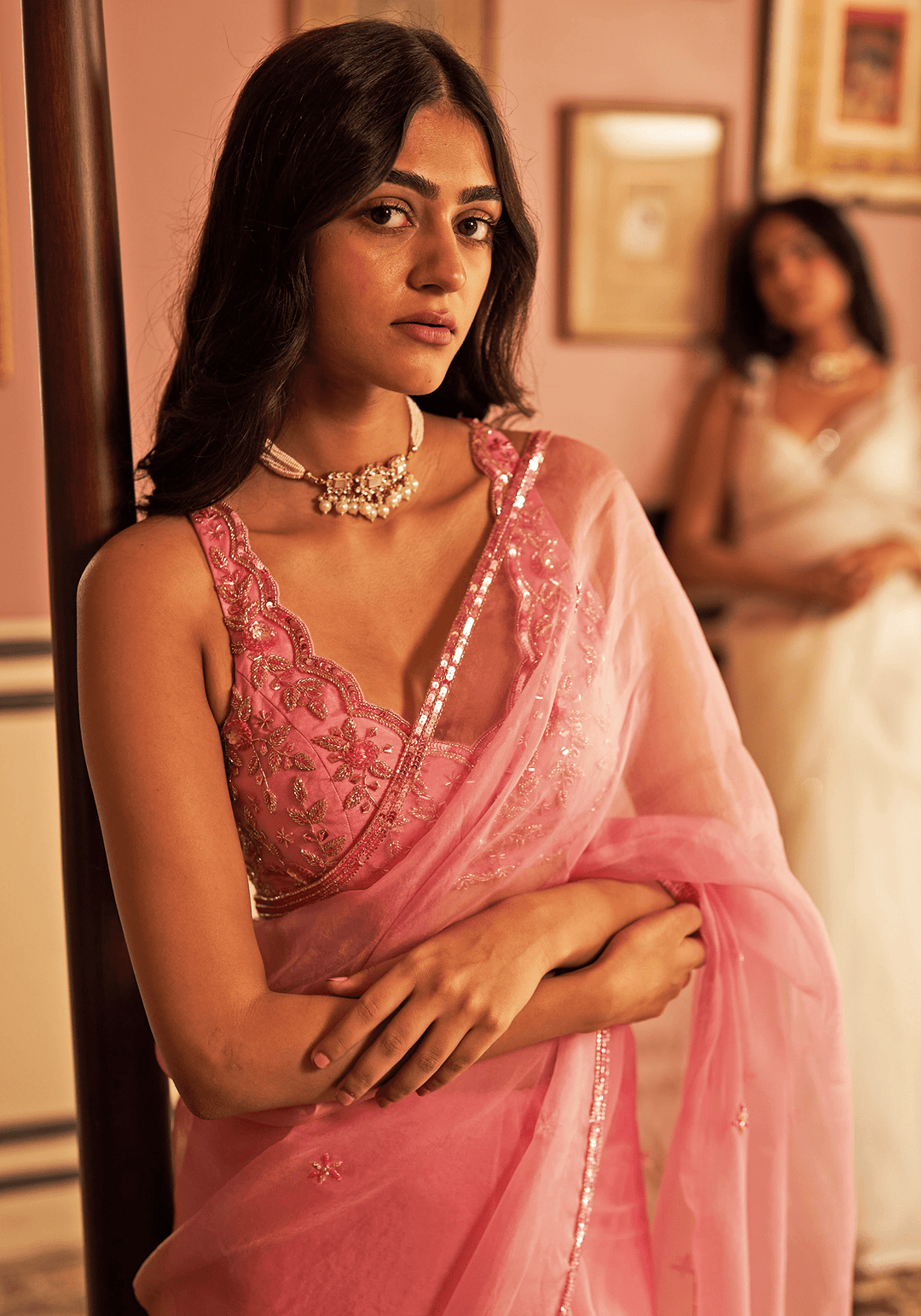 Pink Organza Silk Embroidered Saree Set Zoon Tribe - Fabilicious Fashion
