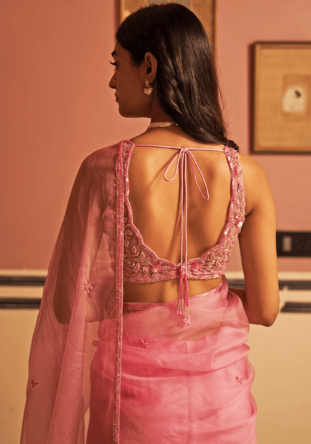 Pink Organza Silk Embroidered Saree Set Zoon Tribe - Fabilicious Fashion