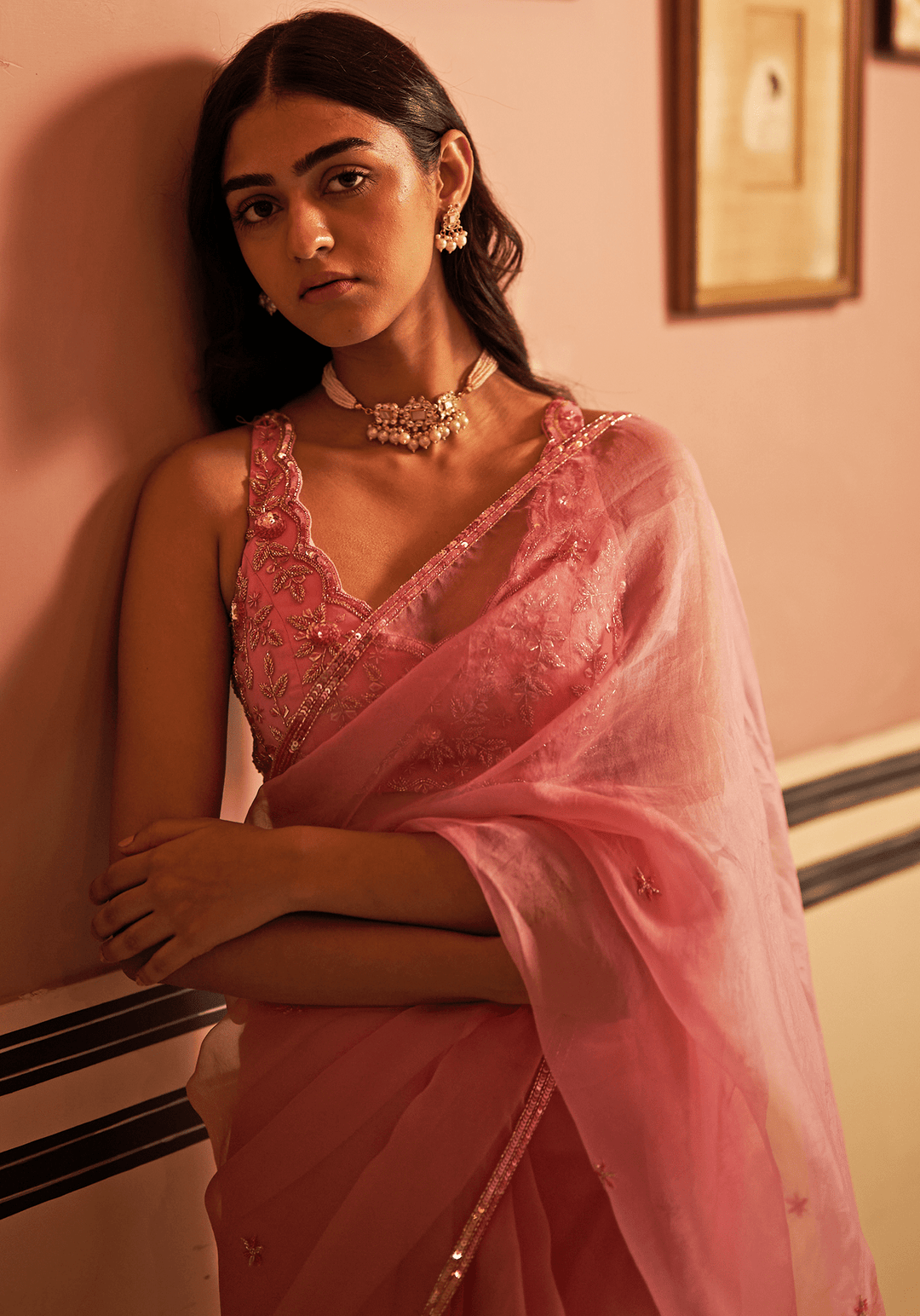 Pink Organza Silk Embroidered Saree Set Zoon Tribe - Fabilicious Fashion