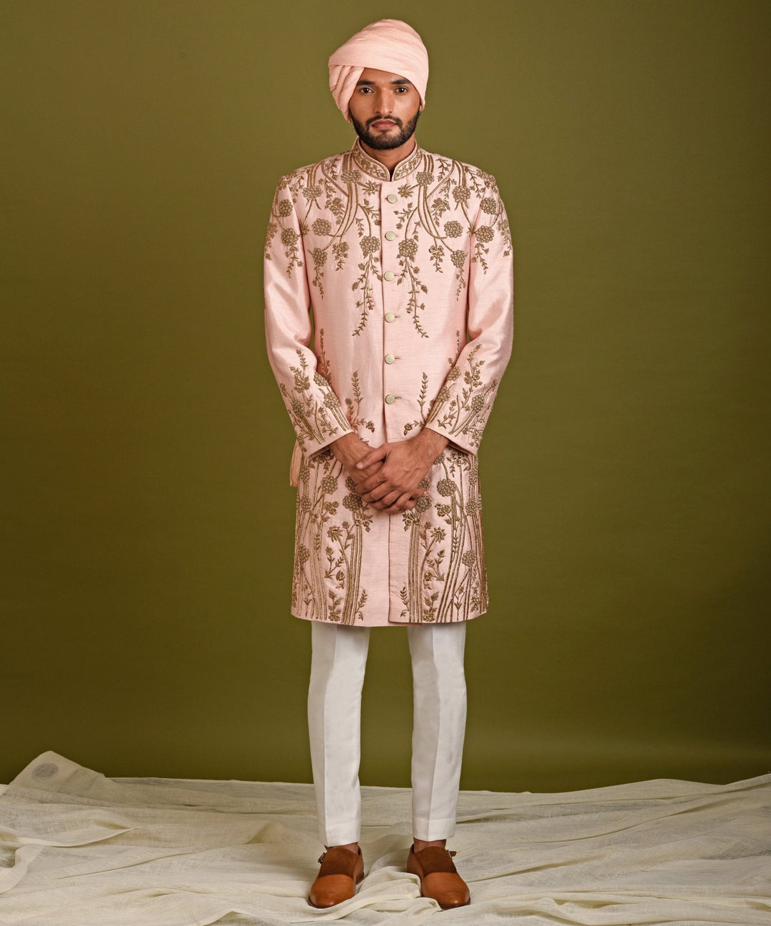 Pink Peach Floral Garden Sherwani Chatenya Mittal - Fabilicious Fashion