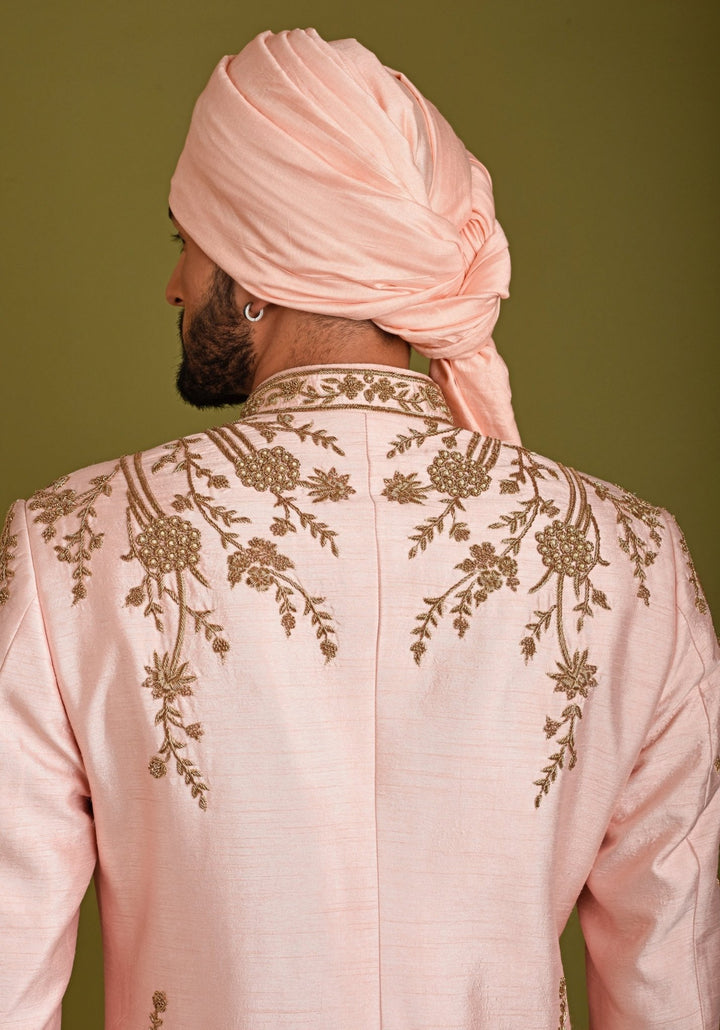 Pink Peach Floral Garden Sherwani Chatenya Mittal - Fabilicious Fashion