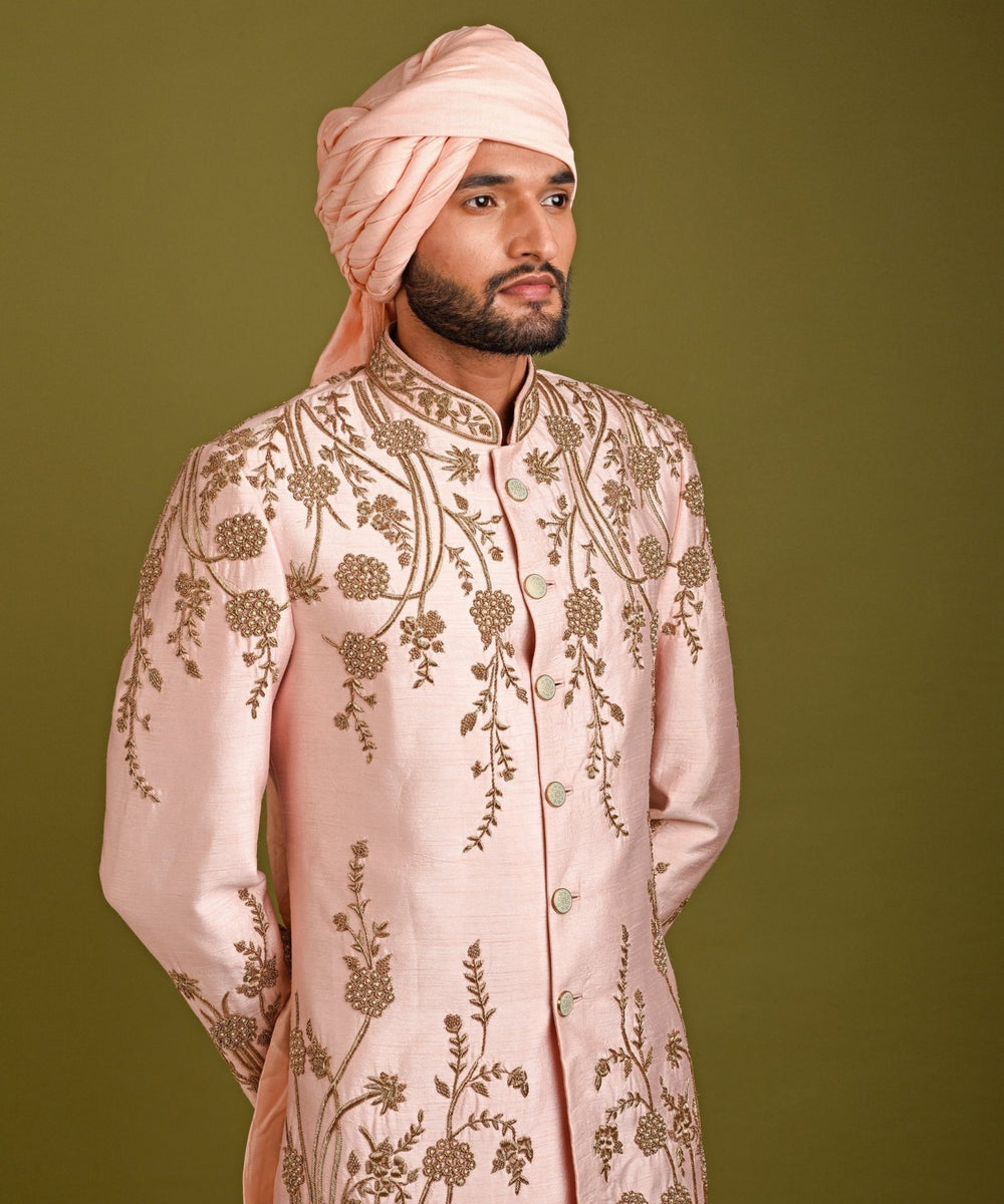 Pink Peach Floral Garden Sherwani Chatenya Mittal - Fabilicious Fashion