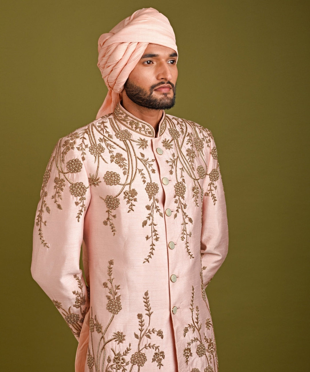 Pink Peach Floral Garden Sherwani Chatenya Mittal - Fabilicious Fashion