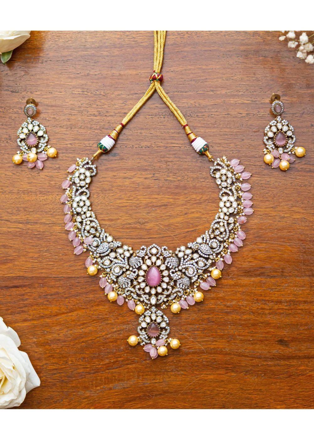 Pink Polki necklace Set Zevar by Geeta - Fabilicious Fashion