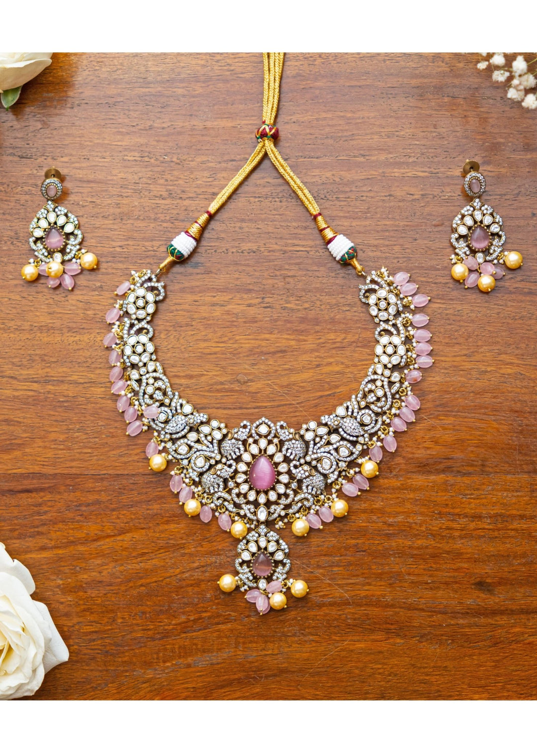 Pink Polki necklace Set Zevar by Geeta - Fabilicious Fashion