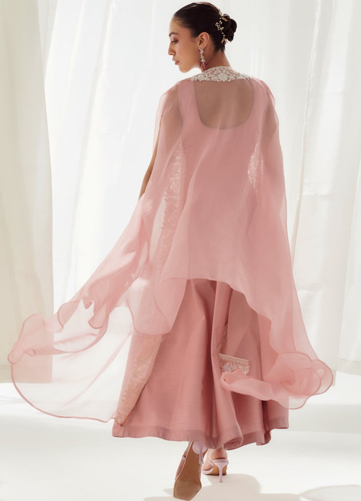Pink Silk Anarkali With Embellished Cape Suhino - Fabilicious Fashion