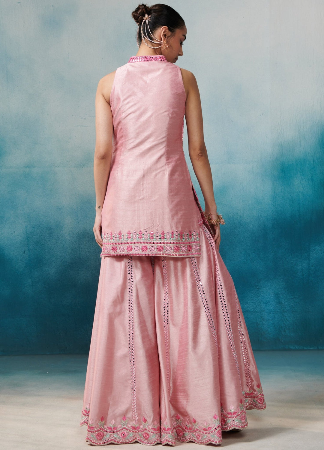 Pink Silk Front Open Kurta Set Suhino - Fabilicious Fashion