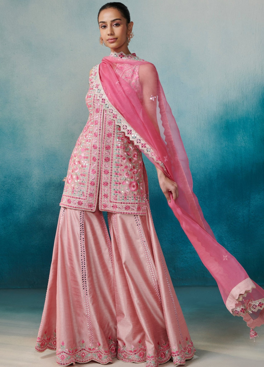 Pink Silk Front Open Kurta Set Suhino - Fabilicious Fashion