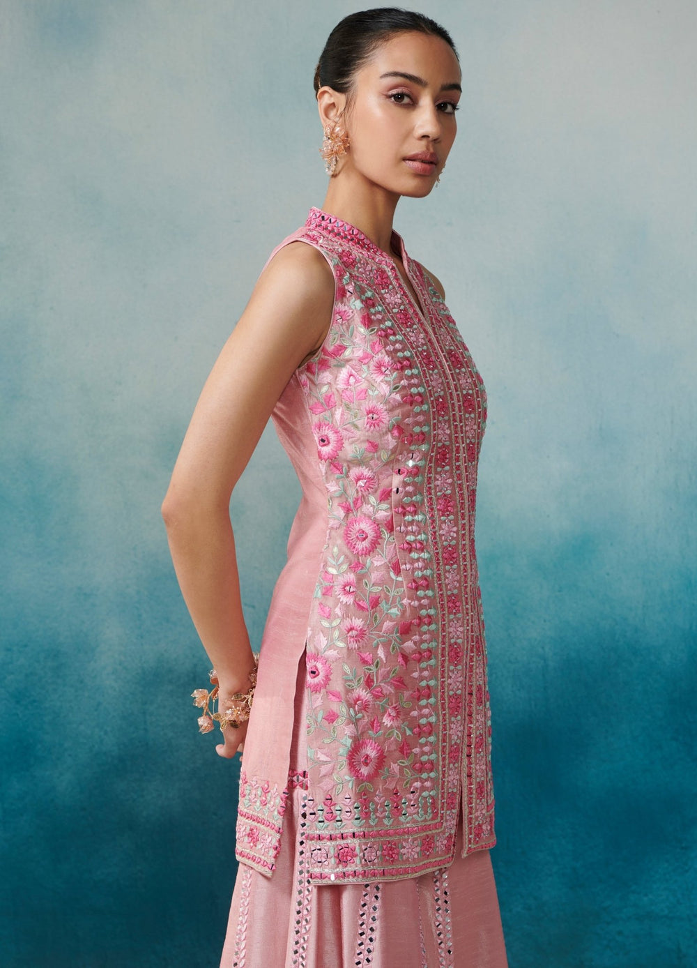 Pink Silk Front Open Kurta Set Suhino - Fabilicious Fashion