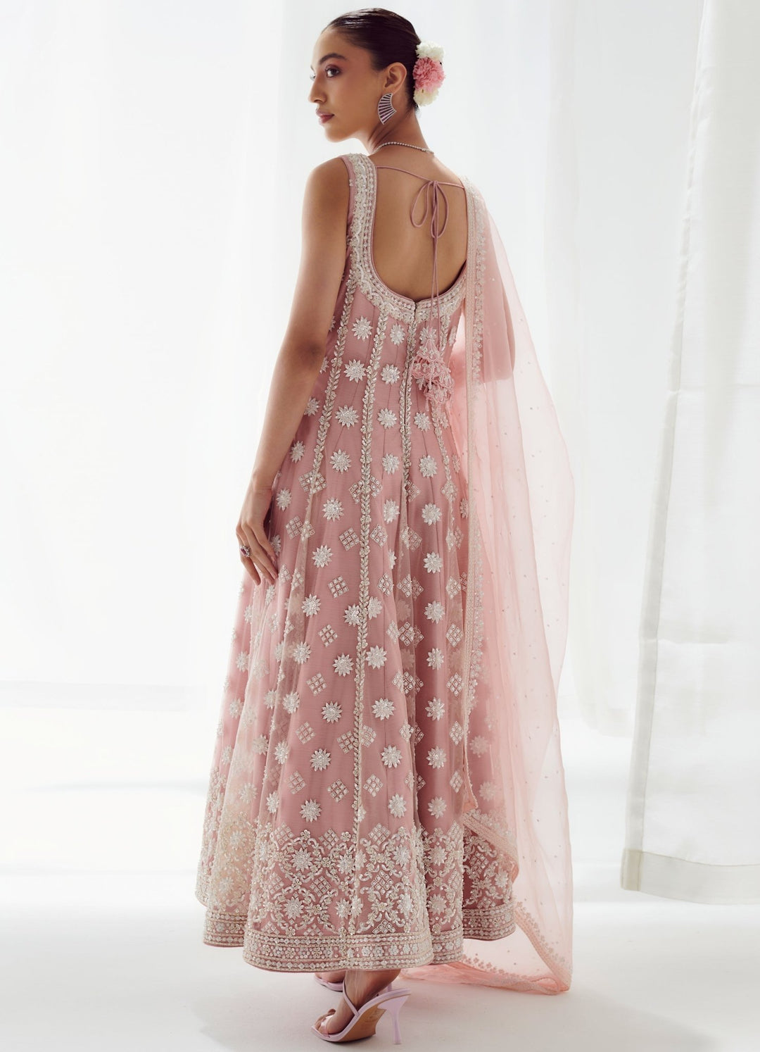 Pink Sleeveless Anarkali Set With Organza Dupatta Suhino - Fabilicious Fashion