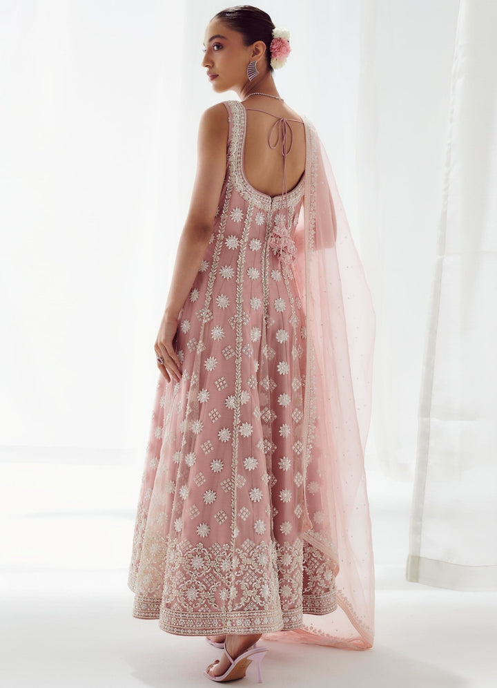 Pink Sleeveless Anarkali Set With Organza Dupatta Suhino - Fabilicious Fashion