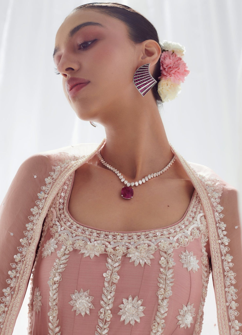 Pink Sleeveless Anarkali Set With Organza Dupatta Suhino - Fabilicious Fashion