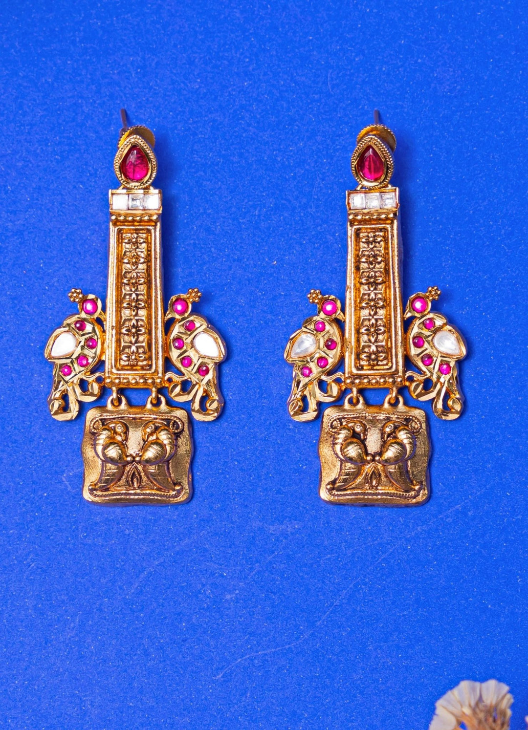 Pink Stone and Gold Earrings Zevar by Geeta - Fabilicious Fashion