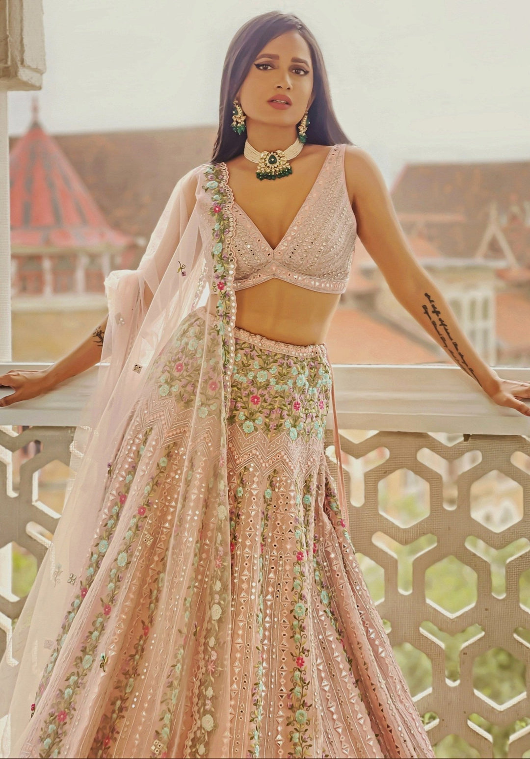 Pink Water Lilies Lehenga Set Chamee n Palak - Fabilicious Fashion