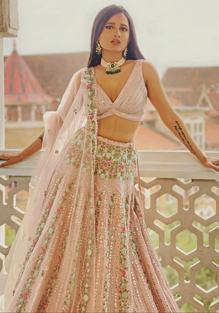 Pink Water Lilies Lehenga Set Chamee n Palak - Fabilicious Fashion