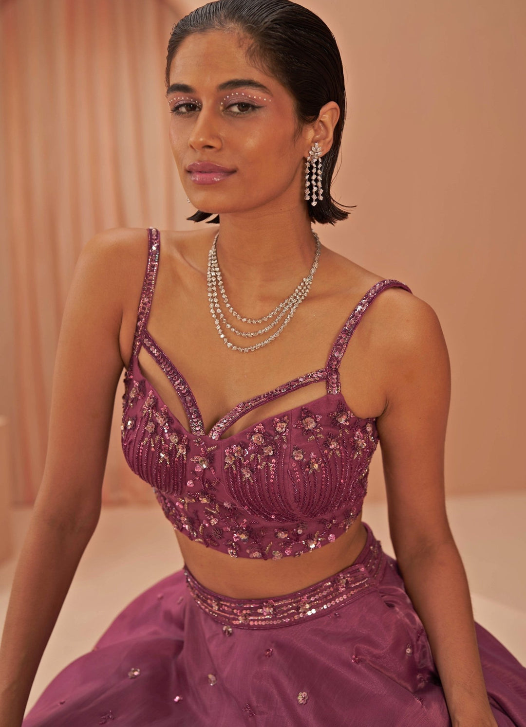 Plum sorbet Embroidered Lehenga Set Parul Gandhi - Fabilicious Fashion