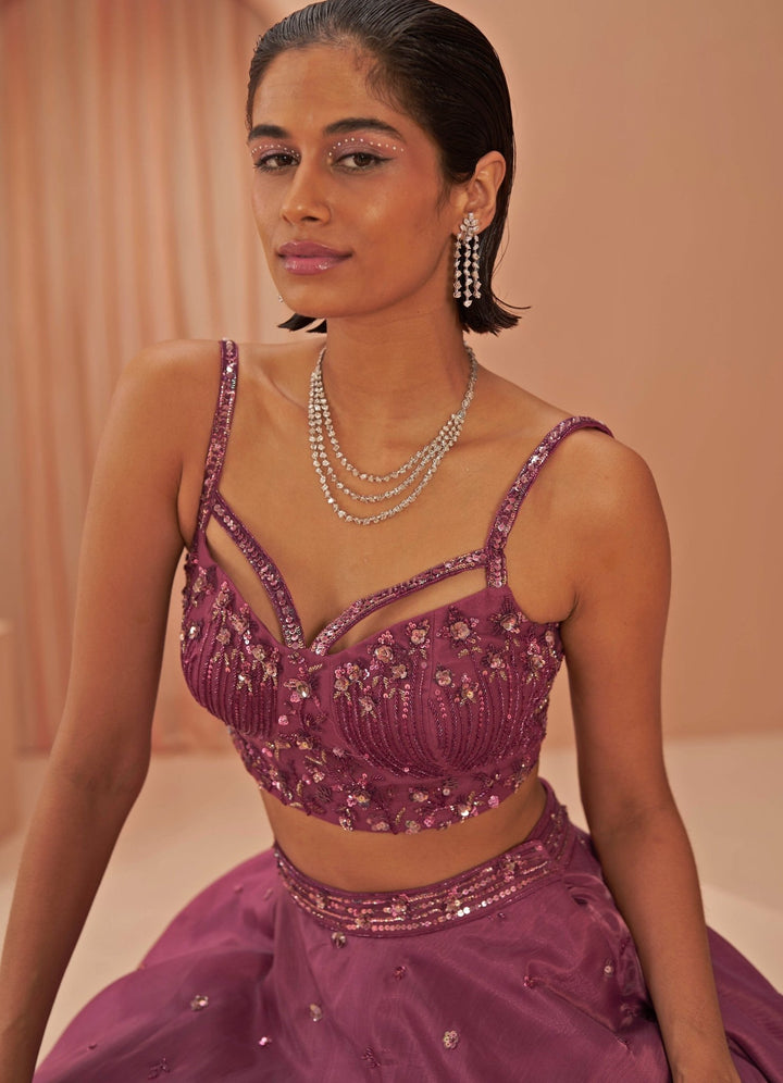 Plum sorbet Embroidered Lehenga Set Parul Gandhi - Fabilicious Fashion