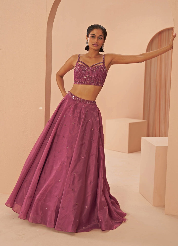 Plum sorbet Embroidered Lehenga Set Parul Gandhi - Fabilicious Fashion