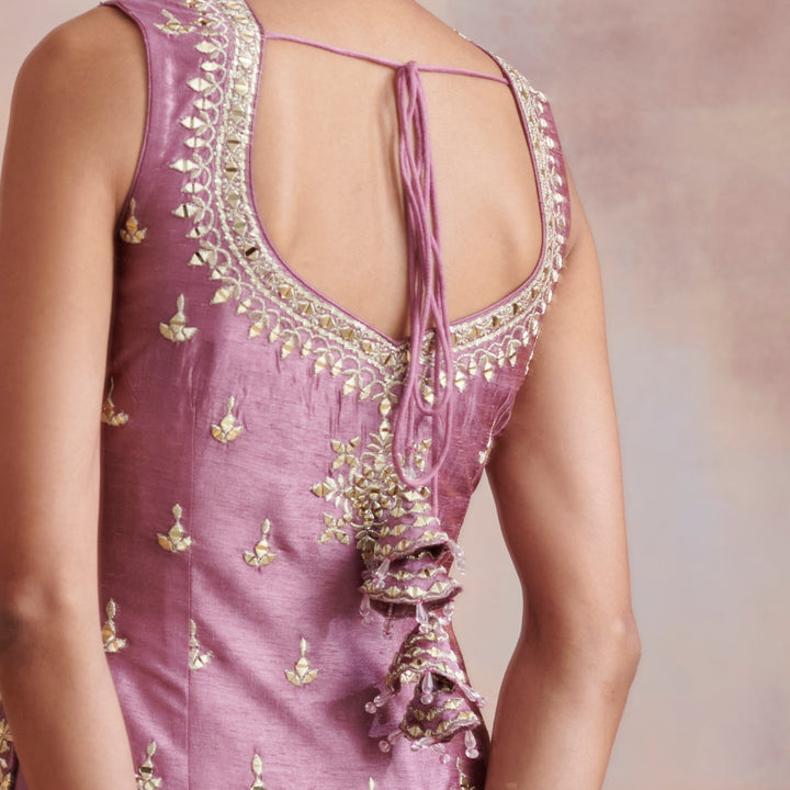 Plum Zari and Mirror Silk Kurta set Suhino - Fabilicious Fashion