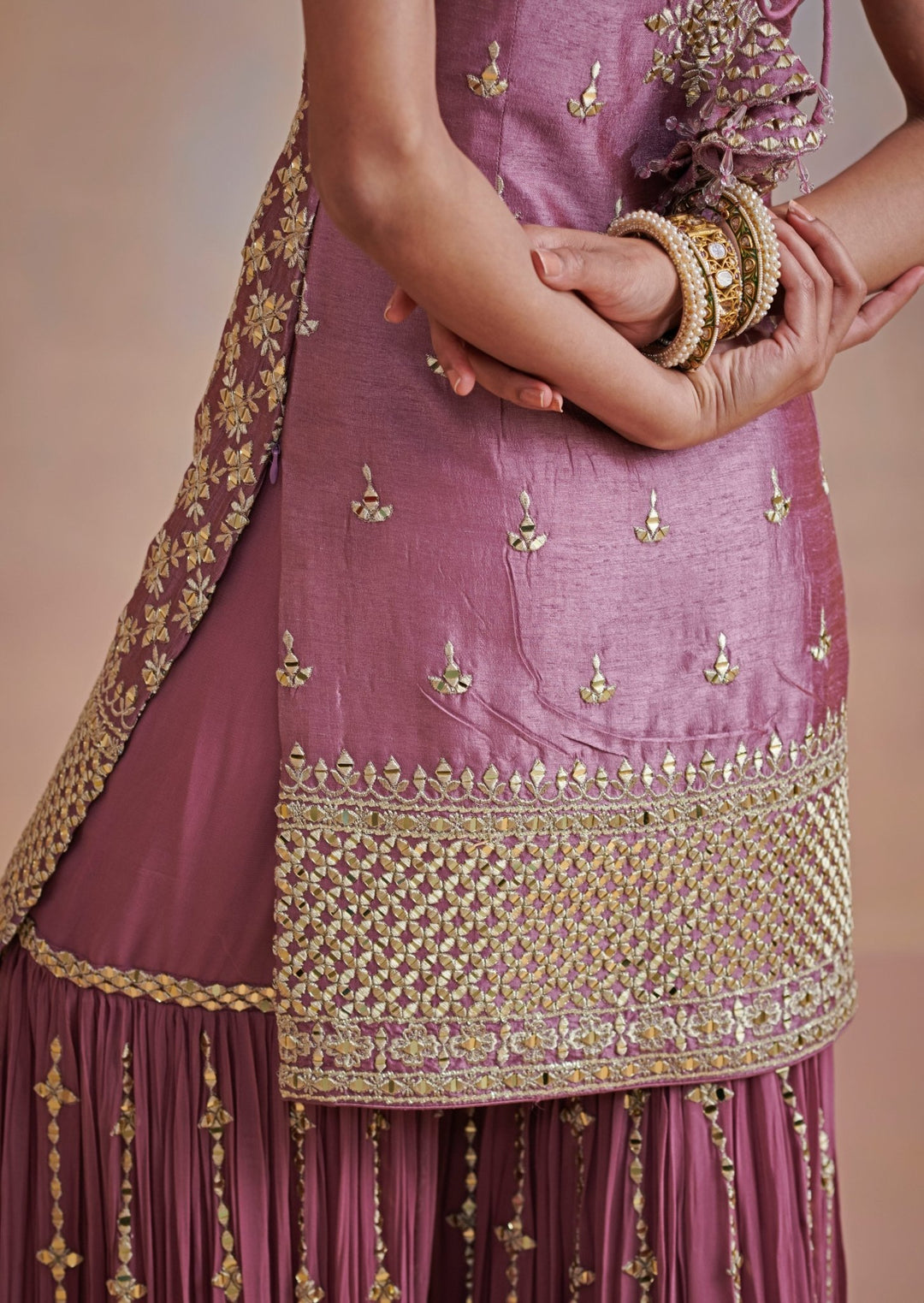 Plum Zari and Mirror Silk Kurta set Suhino - Fabilicious Fashion