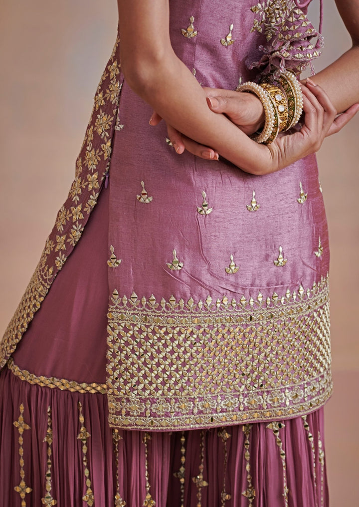 Plum Zari and Mirror Silk Kurta set Suhino - Fabilicious Fashion