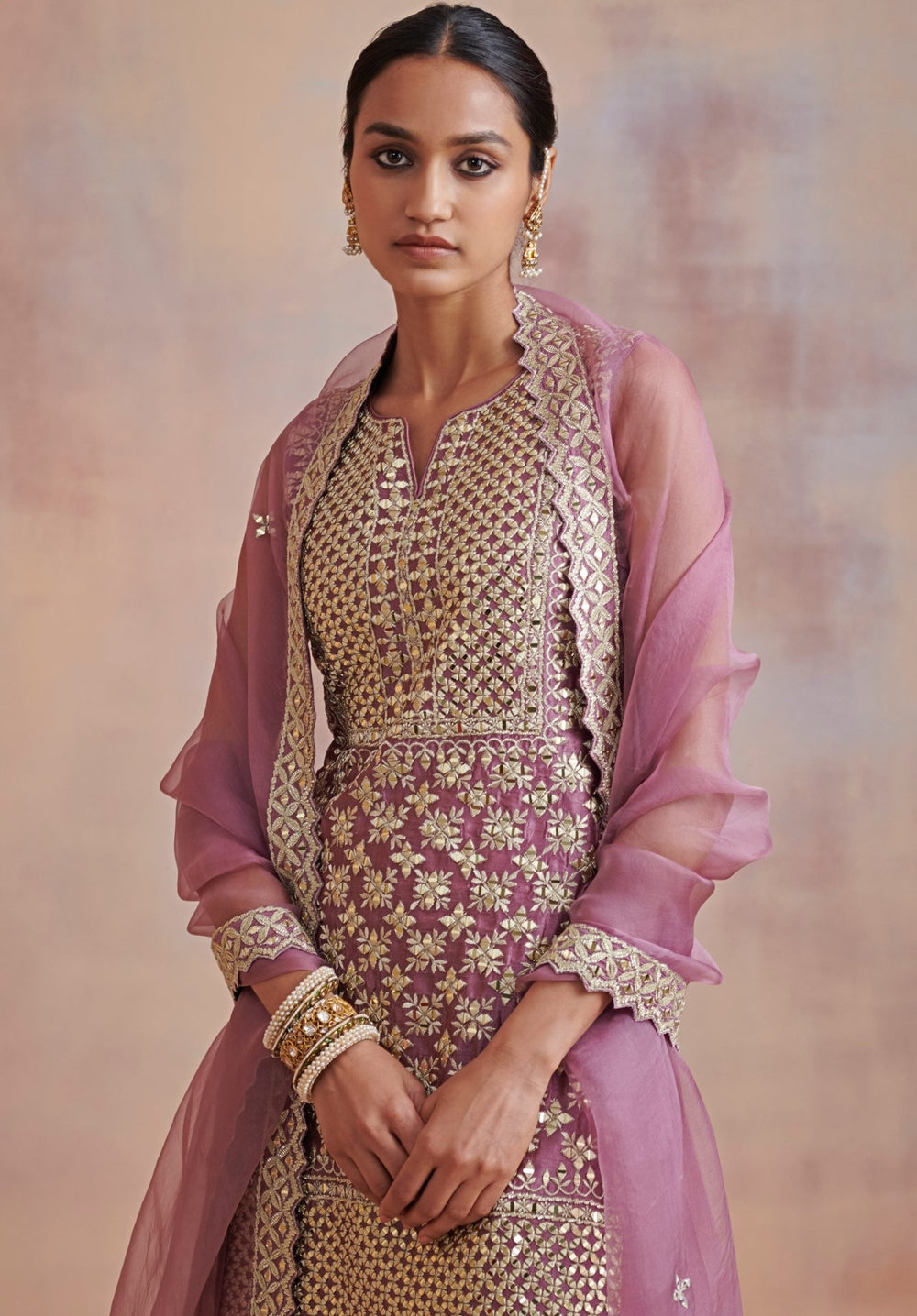 Plum Zari and Mirror Silk Kurta set Suhino - Fabilicious Fashion