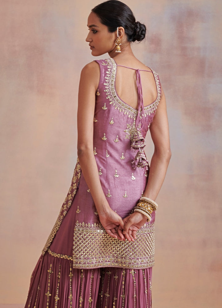 Plum Zari and Mirror Silk Kurta set Suhino - Fabilicious Fashion