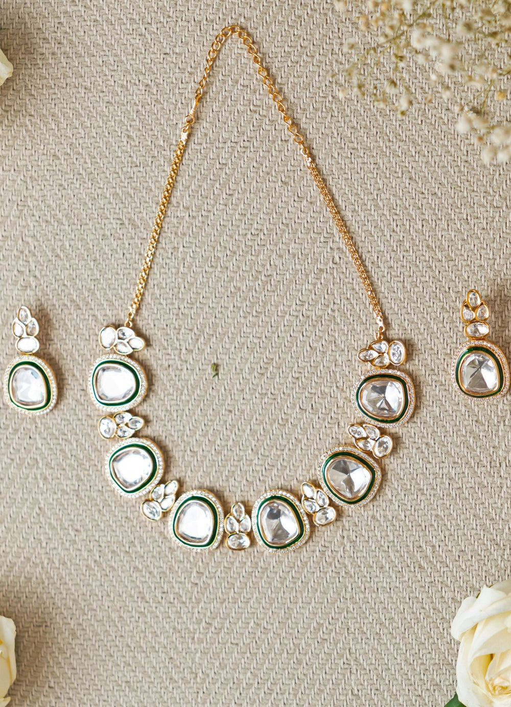Polki and Meena Necklace Set Zevar by Geeta - Fabilicious Fashion