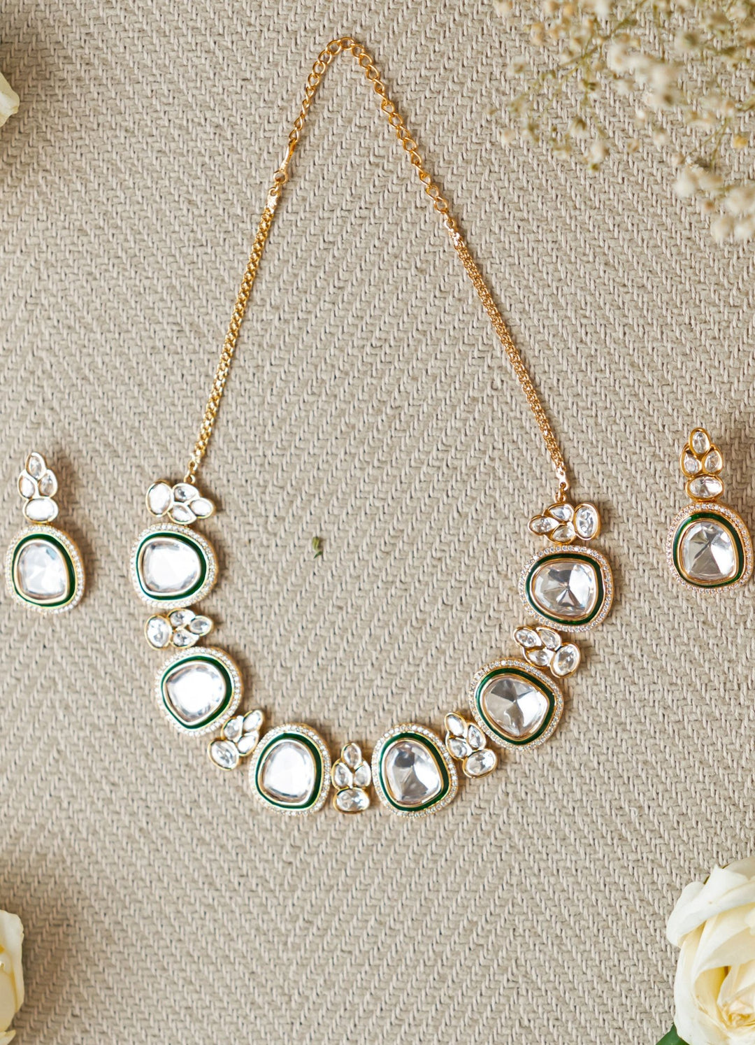 Polki and Meena Necklace Set Zevar by Geeta - Fabilicious Fashion