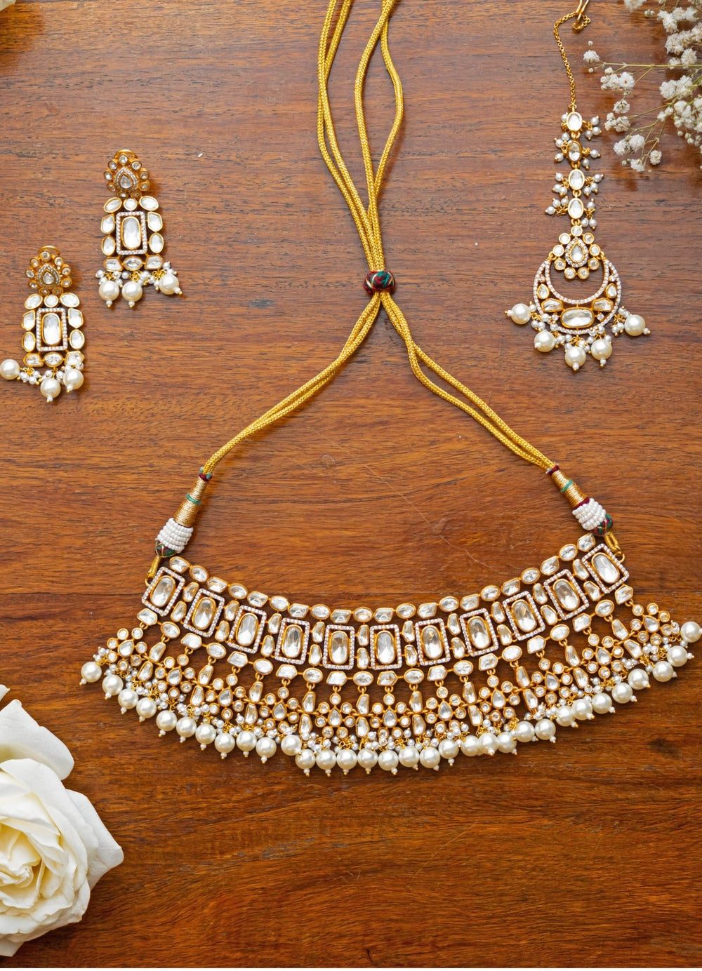 Polki and Pearl Necklace Set Zevar by Geeta - Fabilicious Fashion