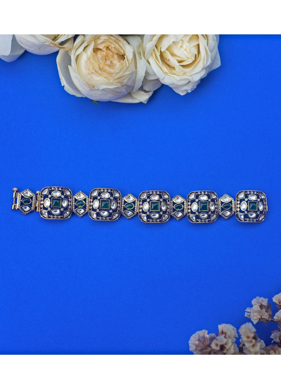 Polki Blue Stone Bracelet Zevar by Geeta - Fabilicious Fashion