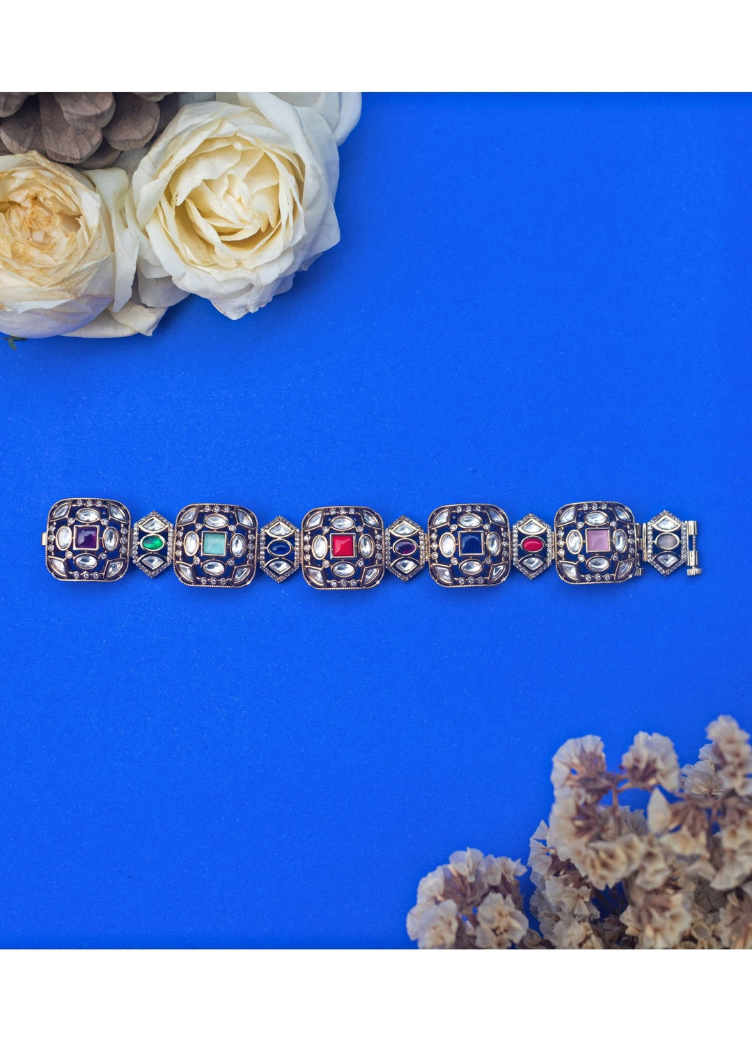 Polki Multi Coloured Stone Bracelet Zevar by Geeta - Fabilicious Fashion