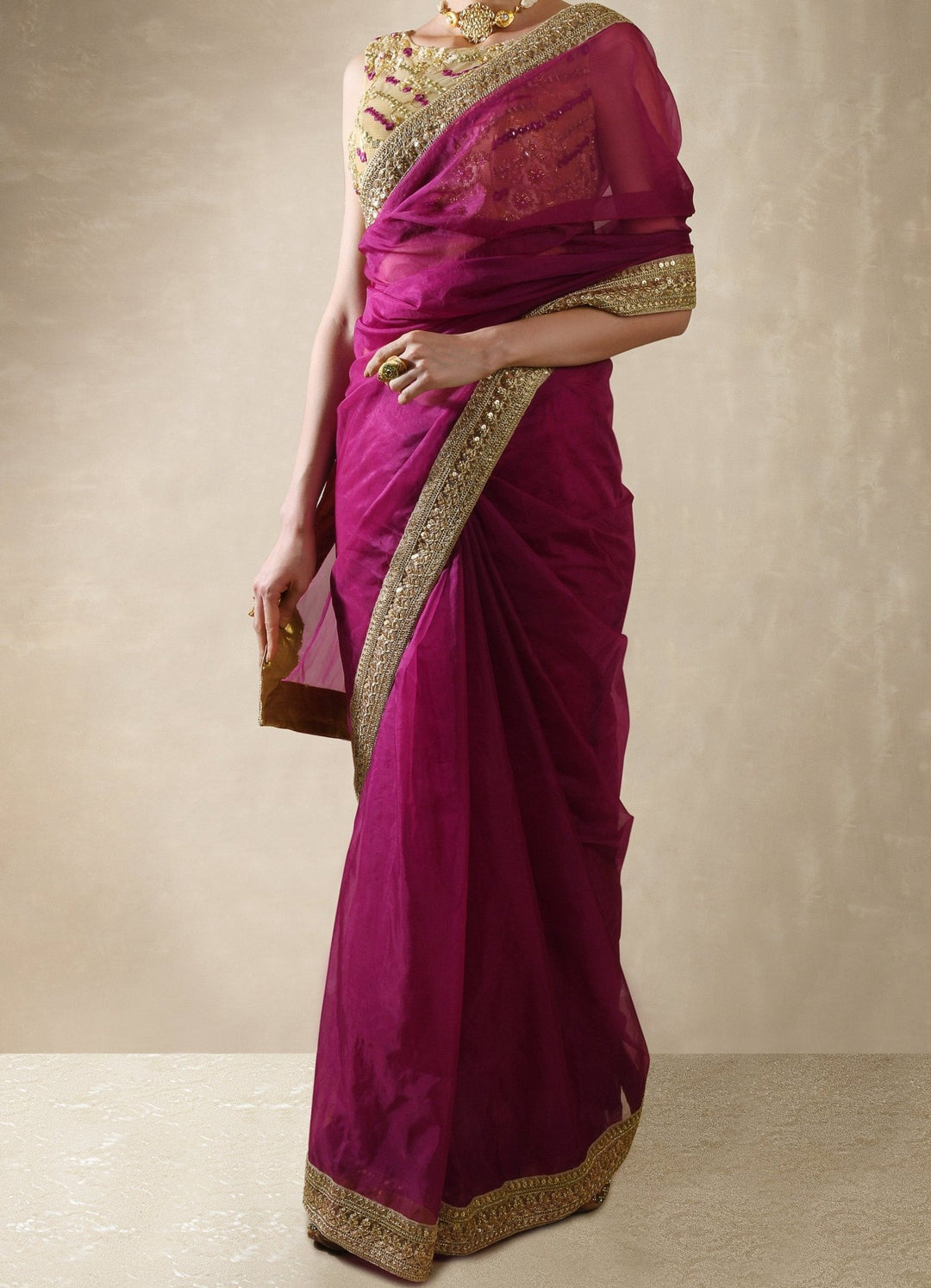 Pomegranate Organza Saree with Mirror Work Blouse Renee - Fabilicious Fashion