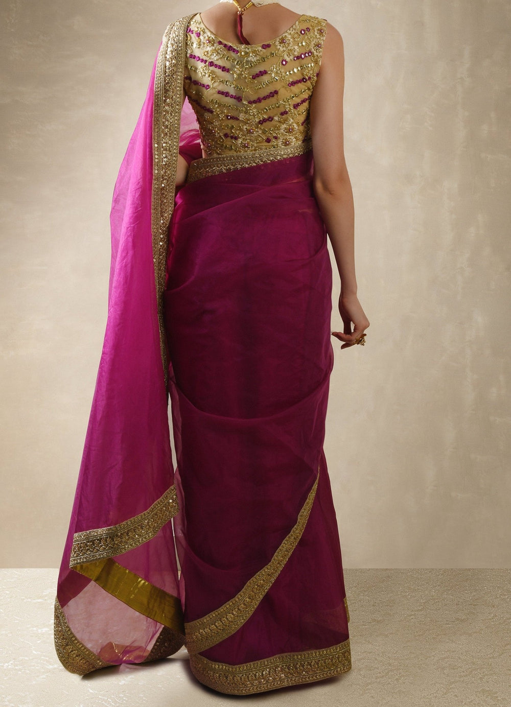 Pomegranate Organza Saree with Mirror Work Blouse Renee - Fabilicious Fashion