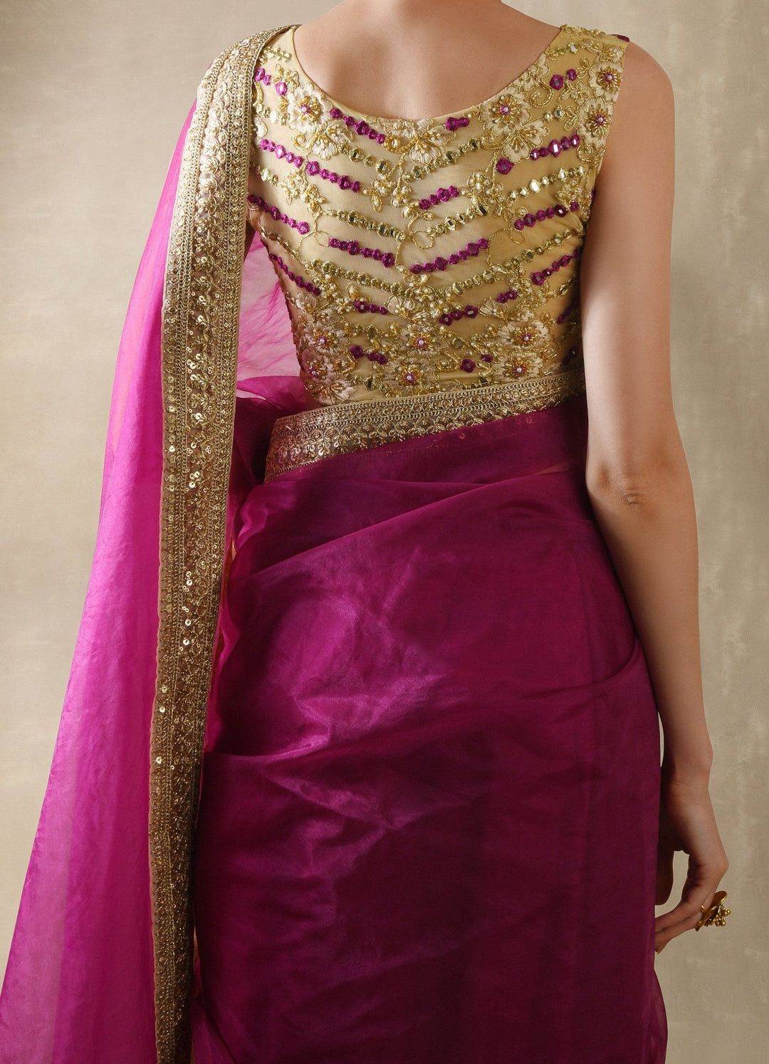 Pomegranate Organza Saree with Mirror Work Blouse Renee - Fabilicious Fashion