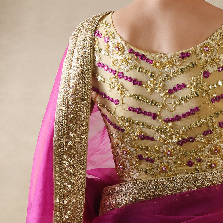 Pomegranate Organza Saree with Mirror Work Blouse Renee - Fabilicious Fashion